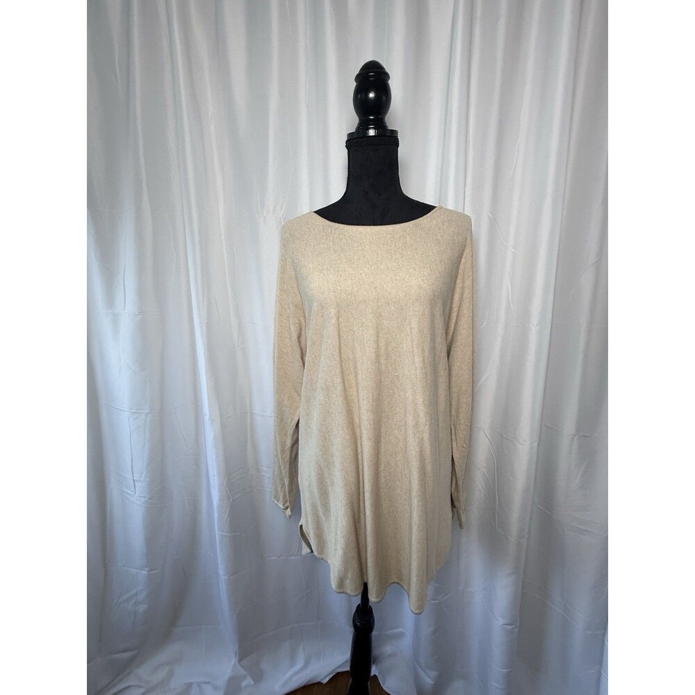 Michael Kors Women's 1X Plus Size Beige Tan Lightweight Scoop Neck Tunic Sweater